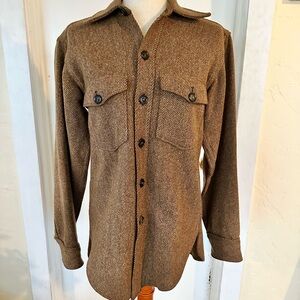 Vintage Woolrich Brown Wool Blend Button Down Jacket Tweed Twill Size S Womens